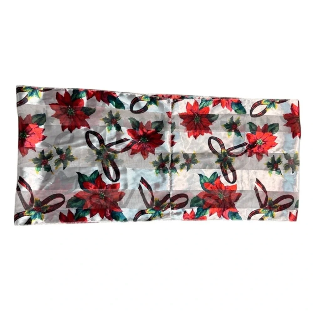 Christmas Poinsettia Infinity Scarf Red White Holly Plaid Ribbon Sheer Stripe